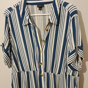 Torrid Blue and White Striped Button-Up Dress